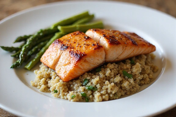 Imagen de un plato saludable con verduras y proteínas