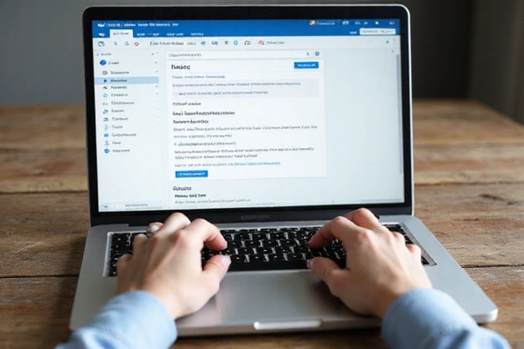 Persona escribiendo un email en un ordenador portátil, representando comunicación digital.