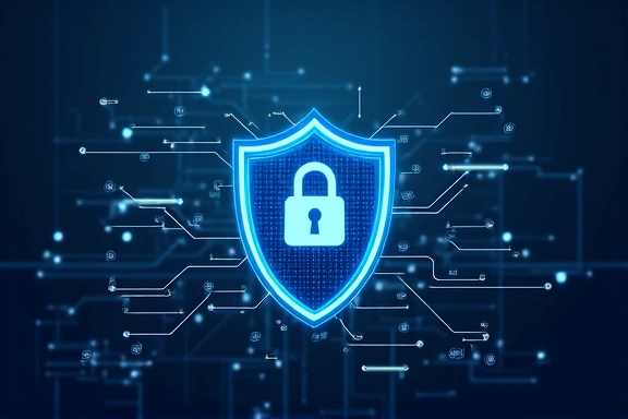 Ilustración de un escudo de seguridad digital protegiendo datos personales.