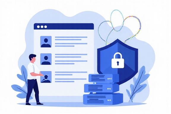 Ilustración de la recopilación de datos, mostrando un formulario y un candado de seguridad.