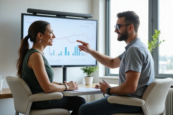 Nutricionista hablando con un cliente en una consulta.