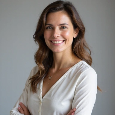 Retrato profesional de la nutricionista de NutriVida Saludable, sonriendo y con un fondo neutro.